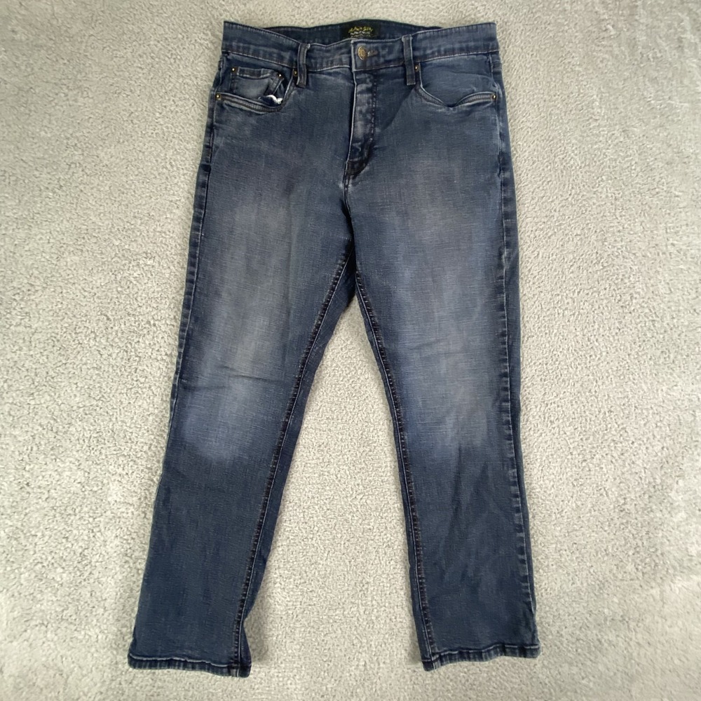 Urban Star Jeans Men 34x30 Blue Straight Dark Wash Cotton Preppy Casual Buckle